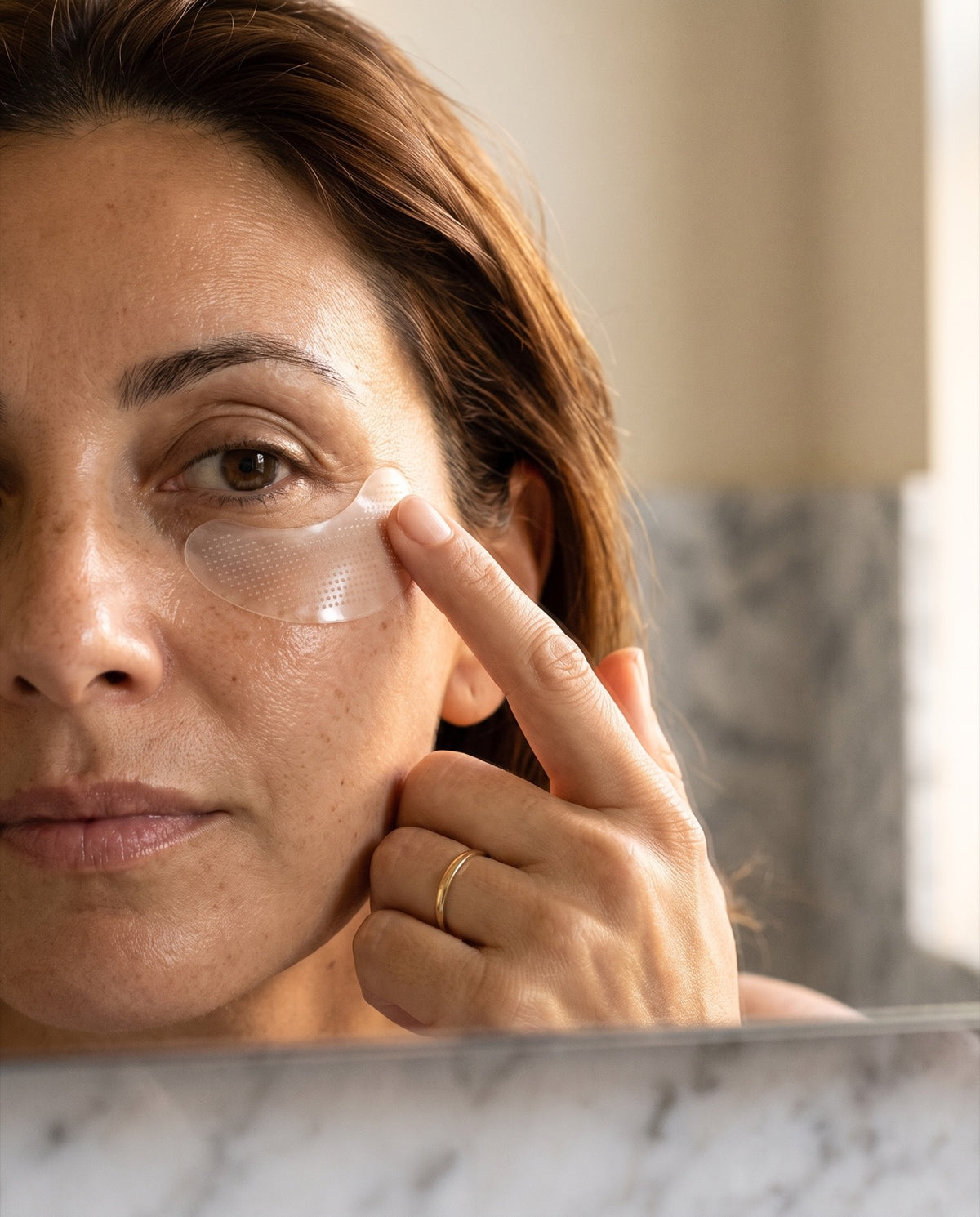 Placing the crescent patch under the eye
